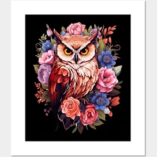 owl floral Cottagecore Posters and Art